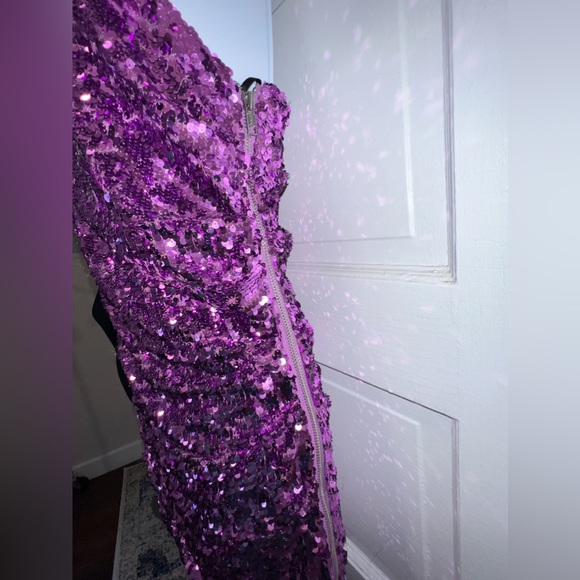 FOR LOVE & LEMONS Purple Pink Madeline Sequin One Shoulder Cocktail Mini Dress ✨ - Picture 8 of 9